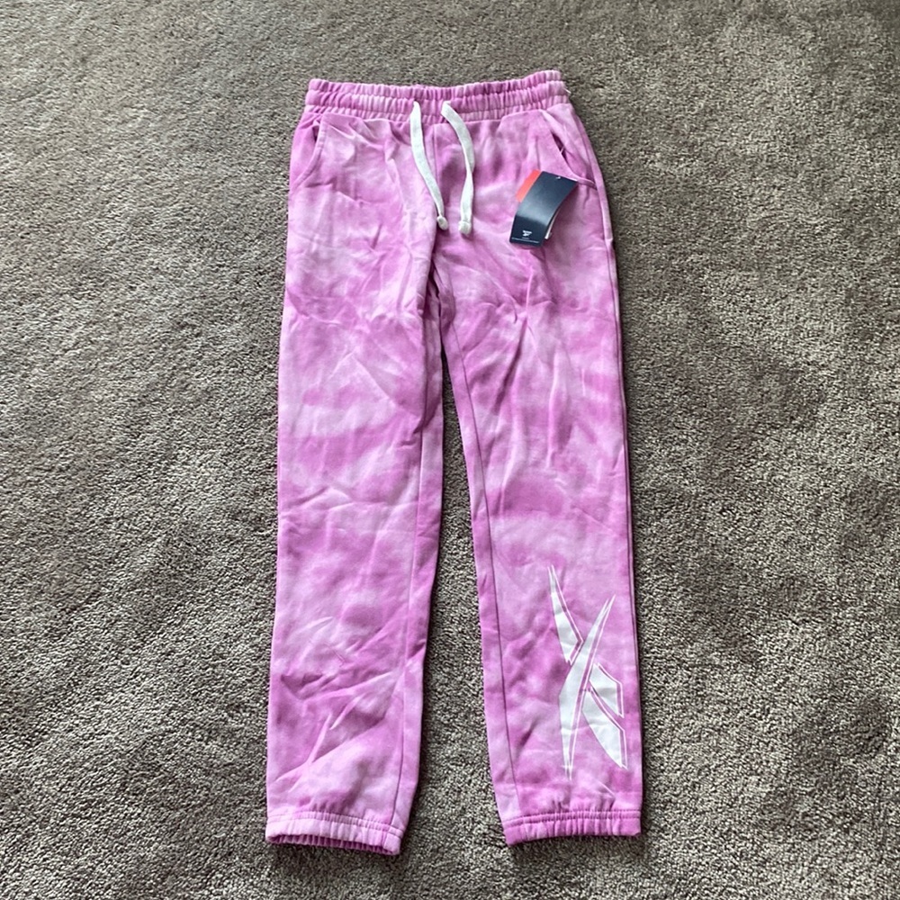 Reebok Girls Pink Tie Dye Fleece Joggers Sweatpants Athleisure